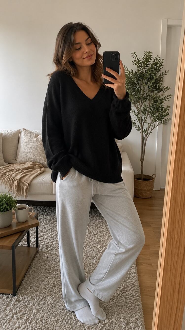Natori Aura Solid Plush V-Neck Sweater – Women’s XL – Black –NWT $74